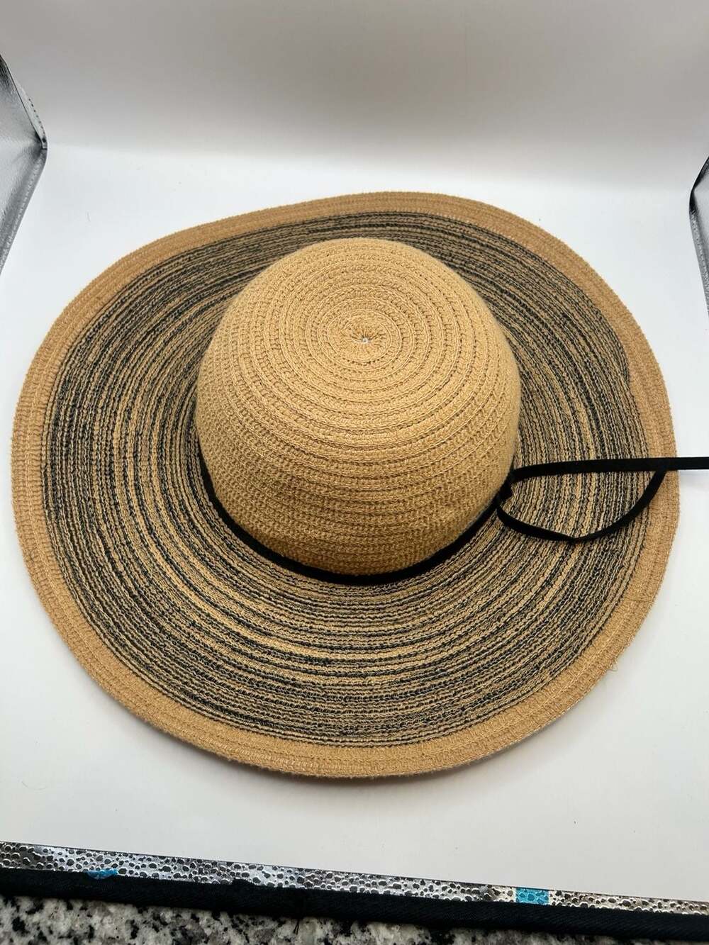Banana Split USA Women's Wide Brim Braided Straw Sun Hat Black Stripe